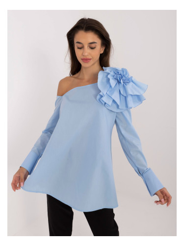 Light blue shirt blouse without shoulders