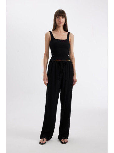 DEFACTO Wide Leg Pocket High Waist Wide Leg Crinkle Viscose Trousers