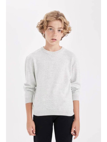 DEFACTO Boy Optic Gray Crew Neck Basic Plain Knitwear Sweater