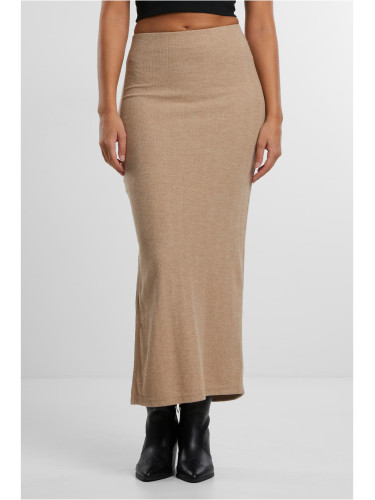 Women's ribbed skirt with high slit beige