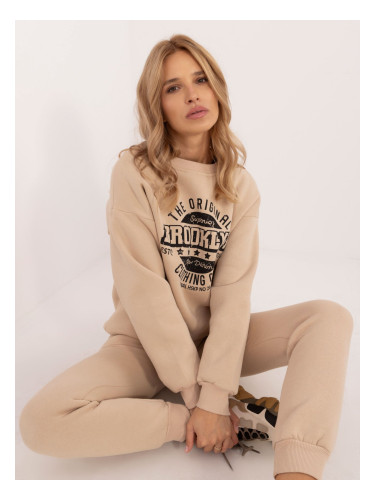 Beige women's oversized sweatshirt with print