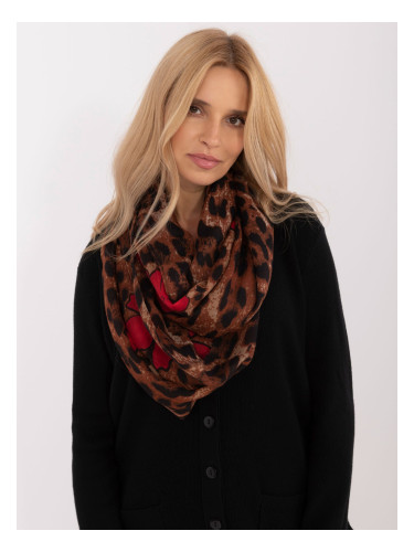 Brown women's scarf with flowers and leopard print