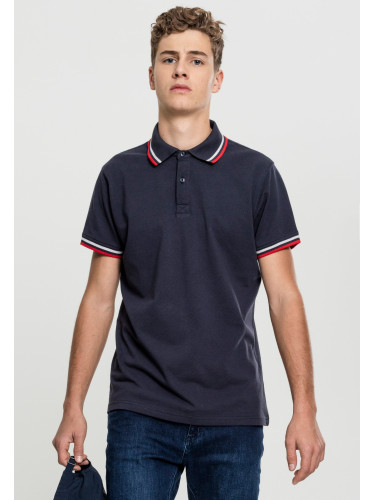 Men's Double Stripe Polo Shirt Navy/Blue/Flame Red