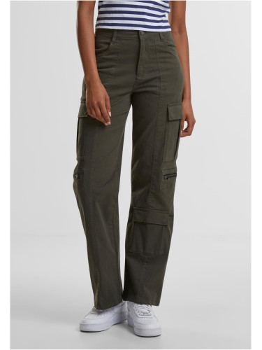 Women's Loose Utility Stretch Twill Pocket Trousers Olive