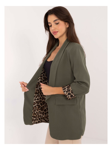 Khaki jacket with animal print lining