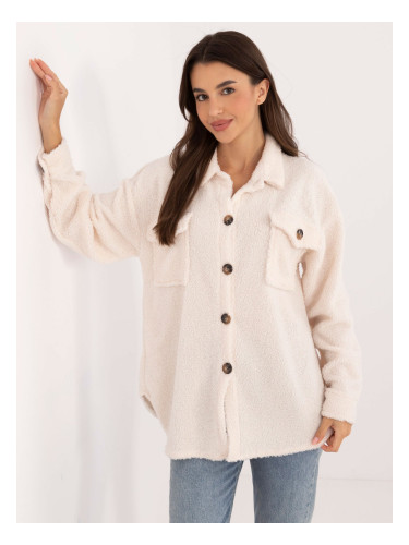 Ecru plush oversize shirt with pockets