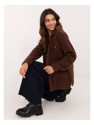 Brown oversized bouclé shirt with pockets