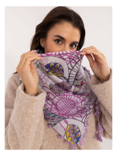 Purple-ecru women's scarf with patterns