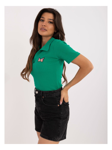 Green fitted blouse with collar