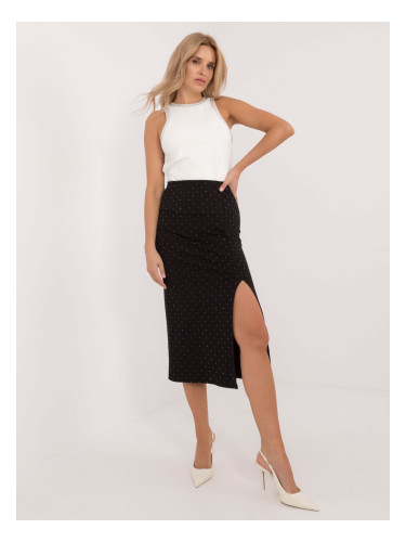 Black midi pencil skirt with rhinestones