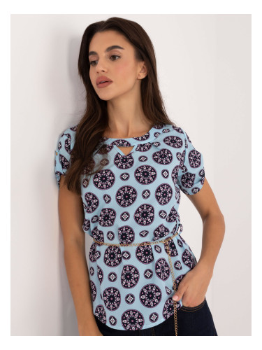 Light blue formal blouse with cutout