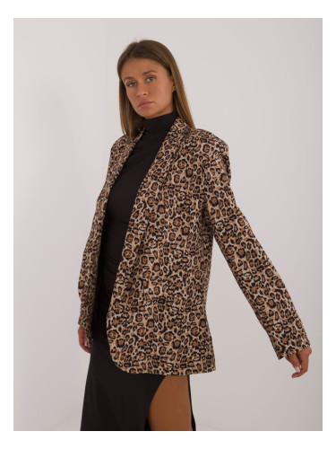 Beige and black women's blazer with leopard print