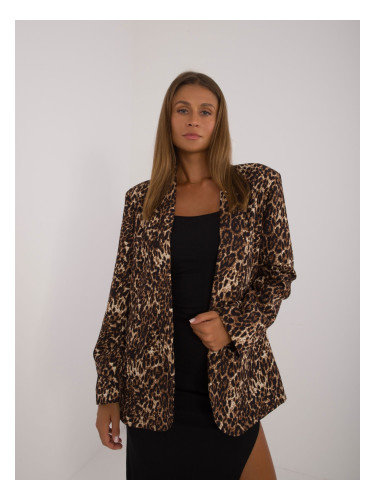 Dark beige and black oversize blazer with print