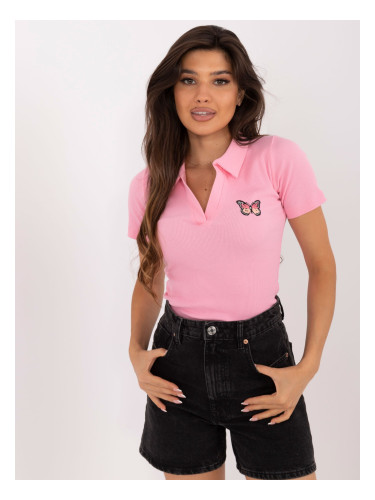 Pink polo blouse with embroidery