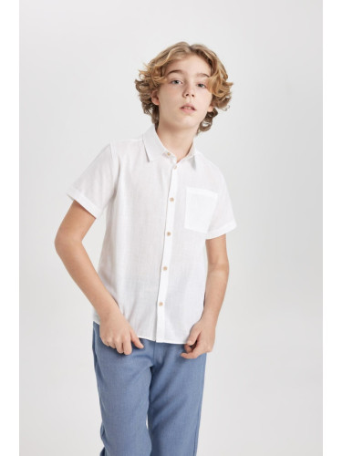 DEFACTO Boys Polo Neck Linen Look Short Sleeve Shirt