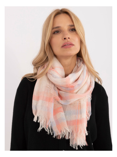 Light beige and peach scarf with fringe