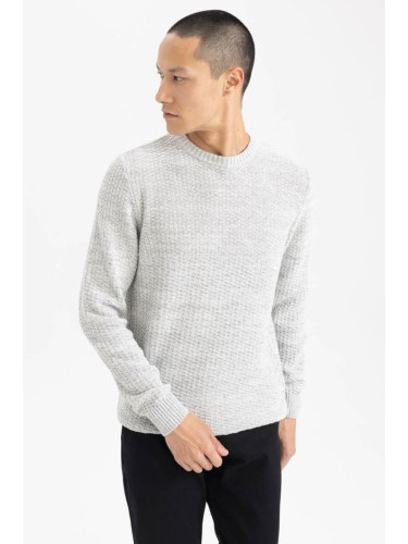 DEFACTO Standard Fit Regular Cut Crew Neck Textured Basic Plain Knitwear Sweater