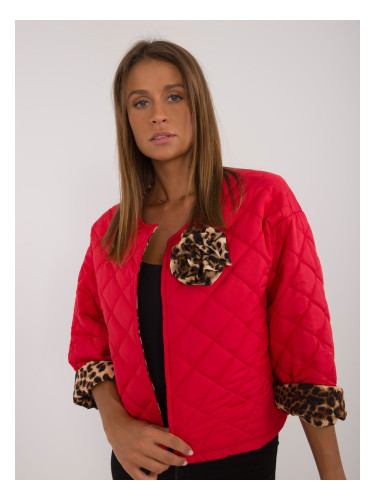 Red short transitional jacket with stitching