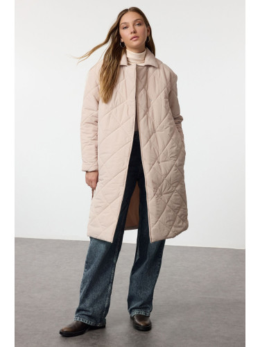 Trendyol Ecru Oversize Belted Long Quilted Puffer Coat