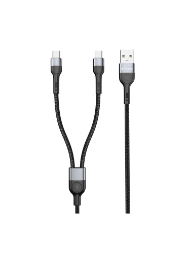 Кабел за данни DeTech DE-52UCC, 2 в 1, USB - 2хType-C, 1.0m, Черен - 40517