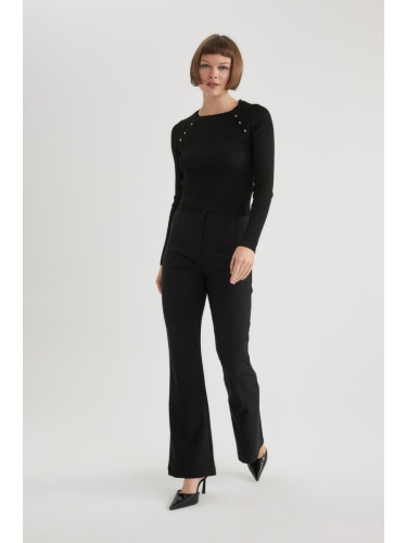 DEFACTO High Waist Flare Leg Gabardine Trousers