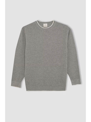 DEFACTO Boy Gray Crew Neck 100% Cotton Basic Plain Knitwear Sweater