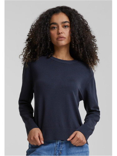 Women's knitted sweater with round neckline navy