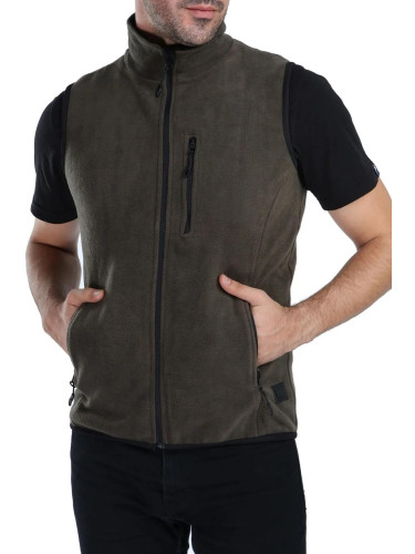 79233 Dewberry Ghsy Multi-Pocket Fleece Mens Vest-DARK KHAKI