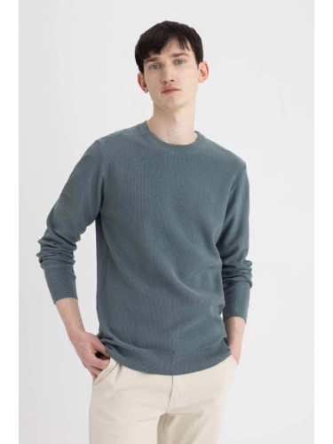 DEFACTO Standard Fit Regular Cut Cotton Crew Neck Mouline Patterned Knitwear Sweater