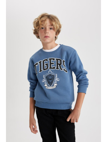 DEFACTO Boy's Printed Crew Neck Thick Sweatshirt