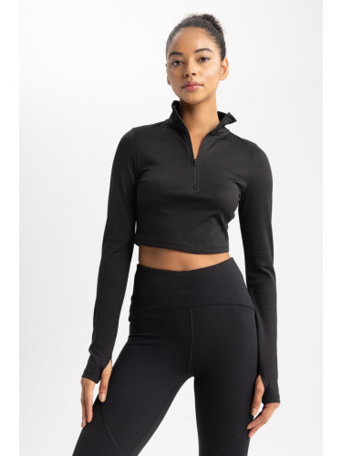 DEFACTO Fit Crop Zippered High Collar Long Sleeve T-Shirt