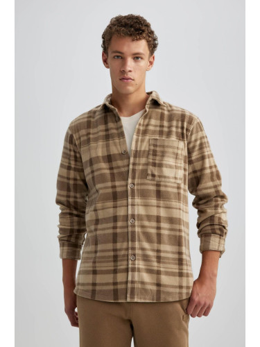 DEFACTO Regular Fit Checkered Fleece Long Sleeve Shirt