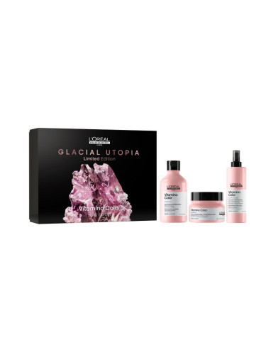 L'Oréal Professionnel Vitamino Color Glacial Utopia Limited Edition Подаръчен комплект шампоан Vitamino Color 300 ml + маска за коса Vitamino Color 250 ml + грижа за косата Vitamino Color 10-в-1 Professional Milk 190 ml