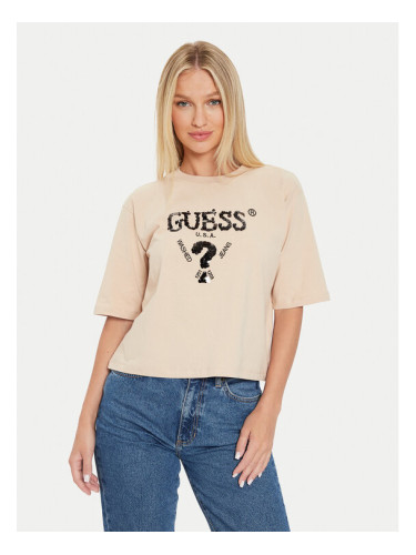 Guess Тишърт Aurelie V4YI06 I3Z14 Бежов Boxy Fit