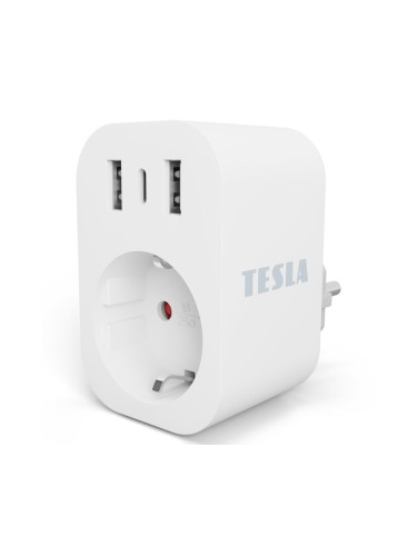 TESLA Smart - Смарт щепсел 3680W/230V/16A Type F/E 2xUSB-A + 1xUSB-C Wi-Fi