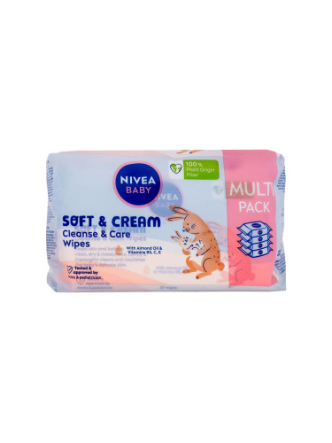 Nivea Baby Soft & Cream Cleanse & Care Wipes Почистващи кърпички за деца 4x57 бр