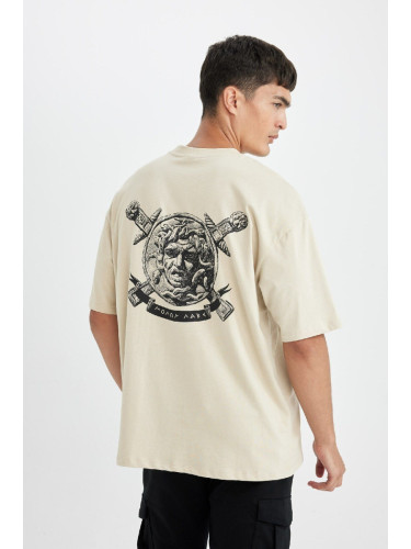 DEFACTO Oversize Fit Crew Neck Back Printed Short Sleeve T-Shirt