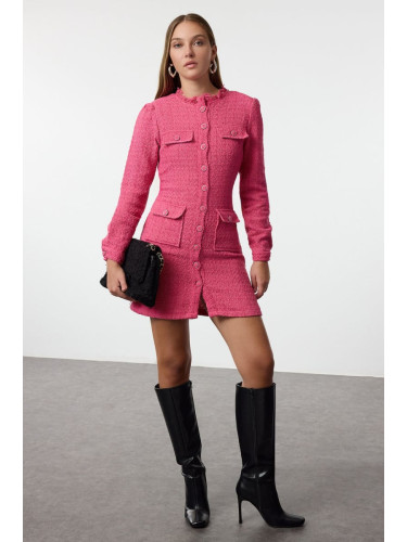 Trendyol Pink Straight Cut Tweed Jacket Woven Dress