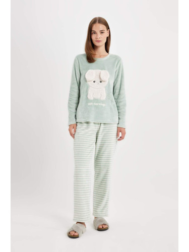 DEFACTO DFC - Fall in Love Printed Long Sleeve Welsoft Plush Pajama Set