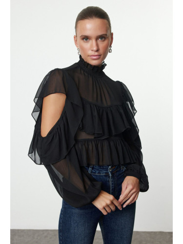 Trendyol Black Ruffle Detailed Chiffon Woven Blouse