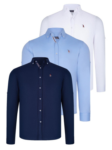 TRIPLE SET G674 DEWBERRY MEN'S SHIRT-NAVY-WHITE-BABY BLUE