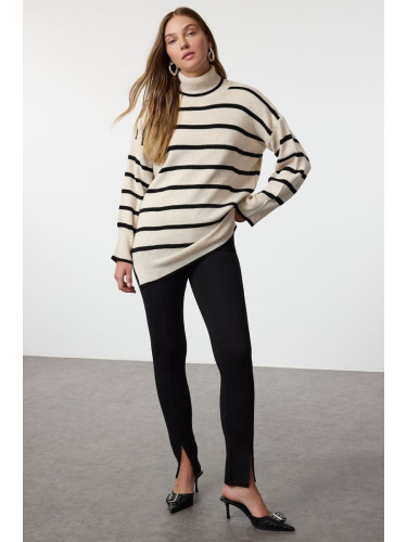 Trendyol Stone Striped Wide Pattern Long Length Knitted Sweater