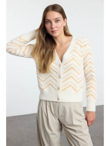 Trendyol Ecru Crop Shaggy Soft Textured Knitwear Cardigan