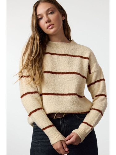 Trendyol Stone Boucle Striped Knitted Sweater