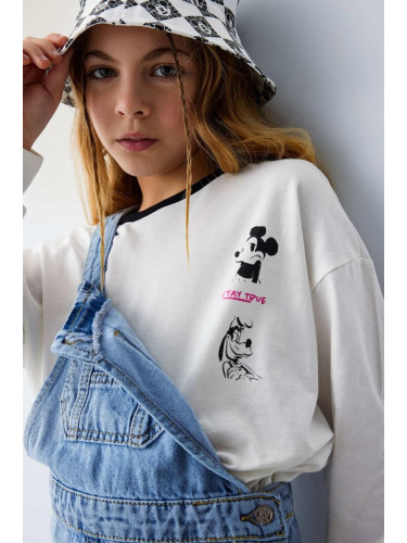 DEFACTO Girls Disney Mickey & Minnie Crop Crew Neck Long Sleeve T-shirt