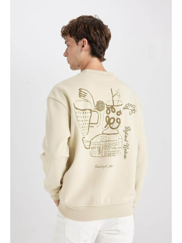 DEFACTO Men's Beige Boxy Fit Crew Neck Back Printed Sweatshirt