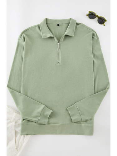 Trendyol Light Khaki Oversize/Wide Cut Zippered Polo Neck Sweatshirt