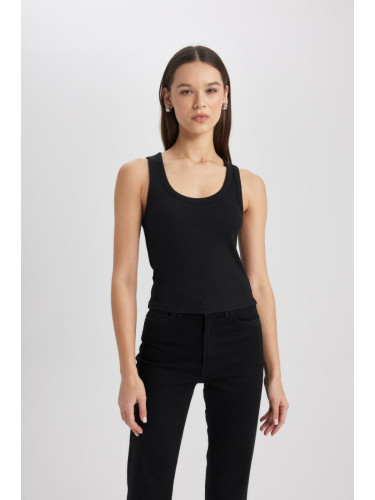 DEFACTO Fitted U Neck Ribbed Camisole Black Undershirt