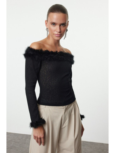 Trendyol Black Carmen Collar Otrish Detailed Knitted Blouse