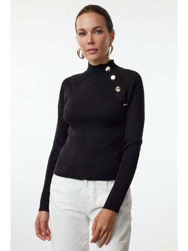 Trendyol Black Button Detailed Thin Knit Sweater